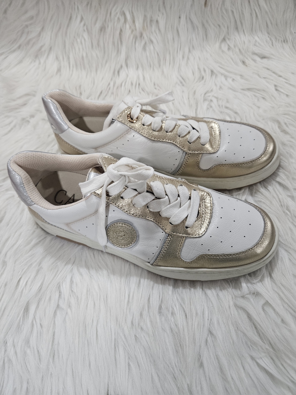 Carmela White & Gold Women's Leather Sneaker - Fashion Casual Comfort